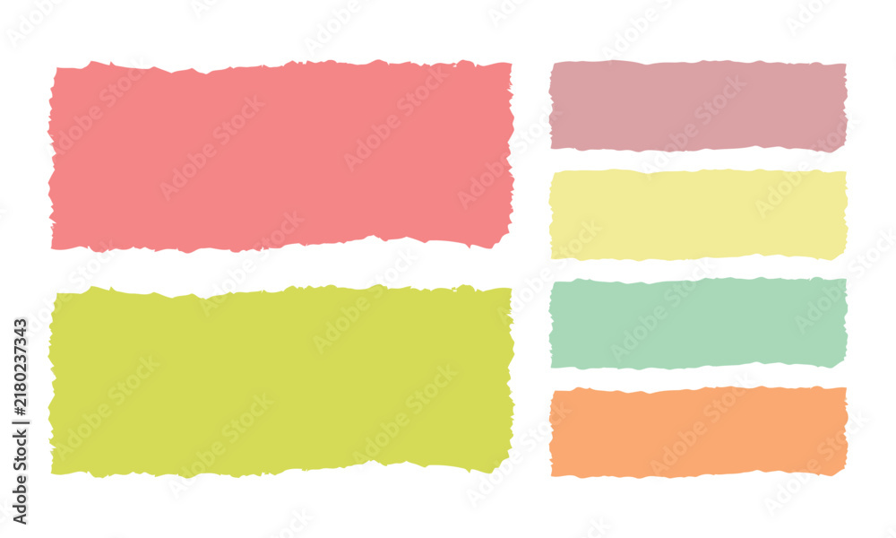 Fototapeta premium Colorful torn paper banners set blank ripped paper strips, notes, frame borders for message, text space, vector design template