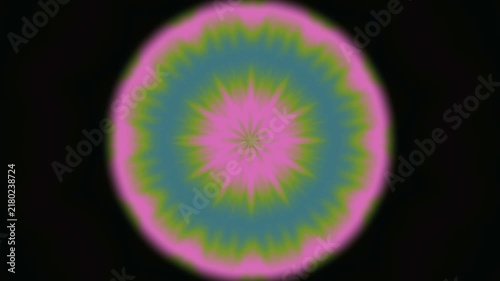 Abstract kaleidoscopic circles pulsating on black background