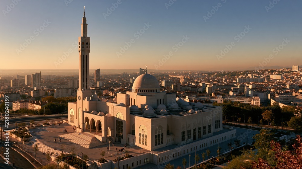 Fototapeta premium Authentic France Landscape and Landmark Scenery at Great Mosque of Lyon