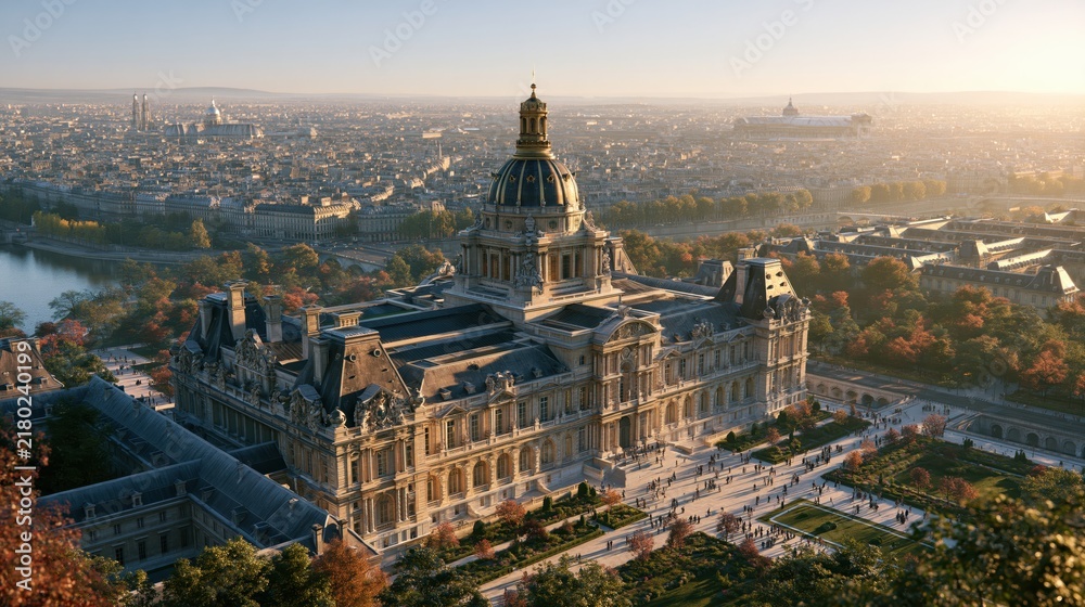 Fototapeta premium France Temple de l Oratoire du Louvre Elevated Overlook Temple Landmark in Brilliant Clear Sunlight