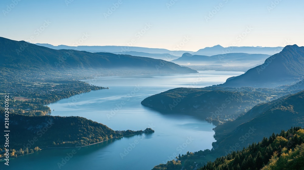 Fototapeta premium Detailed Overlook Scenery Featuring Lake Annecy, France