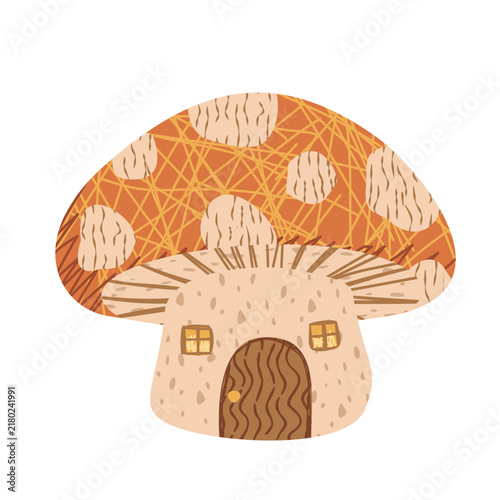 Cute autumn mushroom house with windows and door illustration isolated on white background