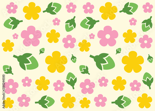 Cute Colorful Floral Seamless Pattern with Pink and Yellow Flowers and Green Leaves, Cheerful Botanical Background for Fabric, Scrapbooking, Stationery and Digital Designs