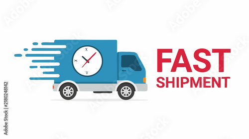 Konstfotografi Fast delivery truck with clock and speed lines, express shipment concept