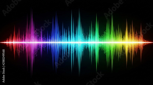 Obraz w ramie Multicolor sound wave visualization on black background