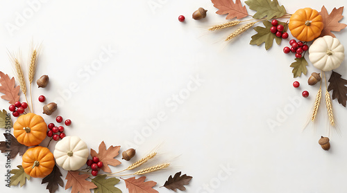 Autumn leaves pumpkins and berries border frame for thanksgiving and harvest season