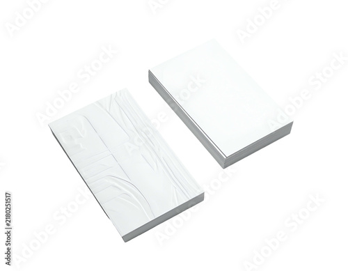 Isometric view of two white textured rectangular cards