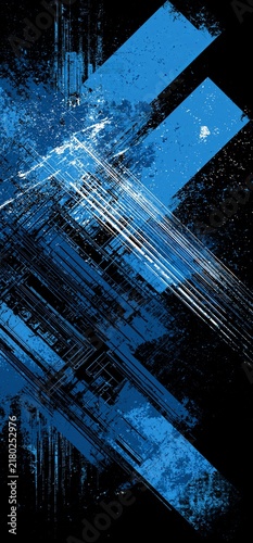 Abstract blue grunge geometric digital technology background. Abstract blue and black geometric pattern creating a dynamic digital technology background