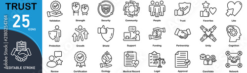 Quadro su tela Trust set of web icons in line style