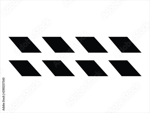 Two parallel rows of four black parallelogram shapes on a white background