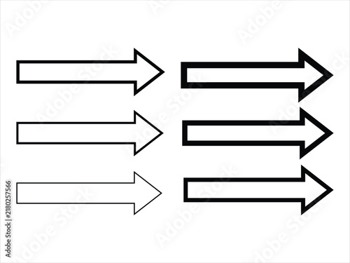 Six horizontal arrows pointing right in various outline and solid black styles