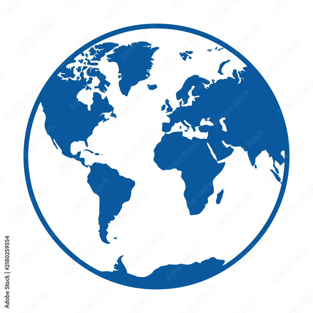 Obraz premium Blue globe icon earth map white background