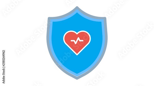 Animated health insurance shield and heartbeat icon