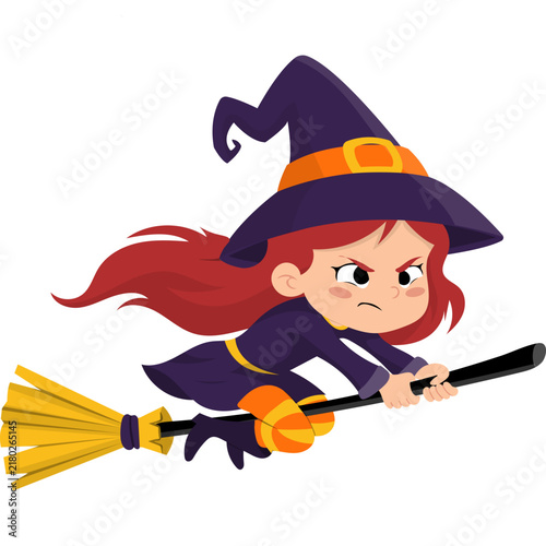 Cartoon Witch Flying on Broom Illustration