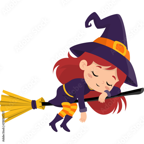 Cartoon Witch Flying on Broom Illustration