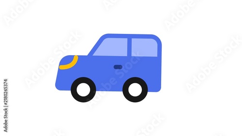 Blue cartoon car driving animation isolated