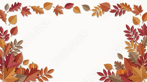 Autumn leaves border frame with colorful fall foliage for seasonal holiday design cards