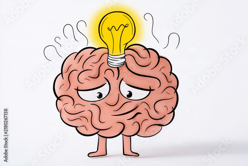 Brain illustration cartoon on white background for articles blogs newsletters design