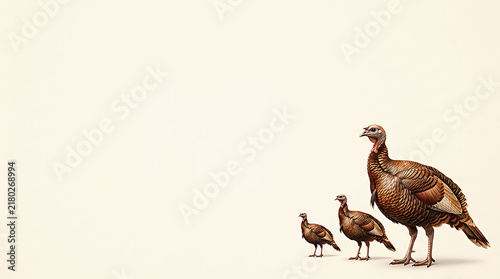 A family of wild turkeys standing together in a natural outdoor environment