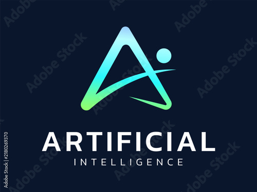 Artificial intelligence with abstract triangle Letter A network connecting lines movement vector illustration logo design concept, Representing Digital Transformation, AI, innovation, ui, automation.