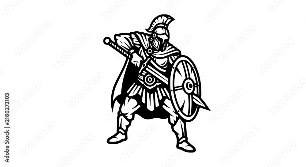 Naklejka premium Ancient Warrior with Shield and Sword