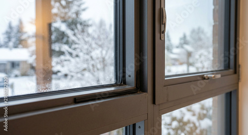 Fototapeta kuchenna Modern Insulated Window with Weatherstripping in Winter