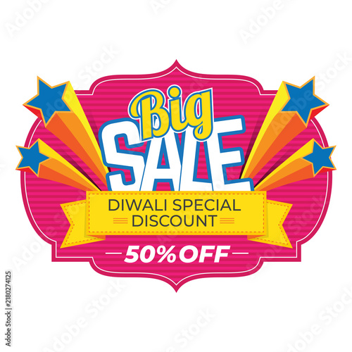 Bild auf Leinwand Colorful big sale promotion badge with bright lettering and 50 percent off messa
