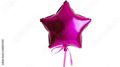 Konstfotografi Shiny magenta star-shaped foil balloon with pink ribbon, isolated on transparent