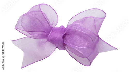 Cuadro en lienzo Sheer lavender organza bow with shimmering threads, isolated on transparent back