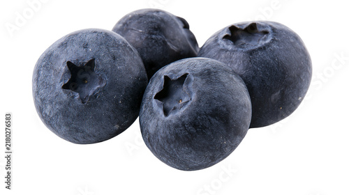 Canvastavla Four ripe blueberries with star-shaped crowns, isolated on transparent backgroun
