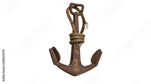 Bild auf Leinwand Rusty metal anchor with thick rope, isolated on transparent background