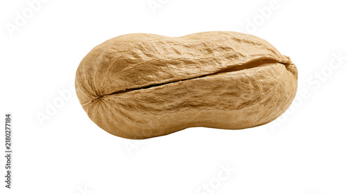 Fotografie Whole peanut in shell with textured brown surface, isolated on transparent backg