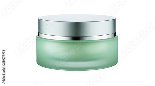 Frosted green glass jar with silver lid, isolated on transparent background