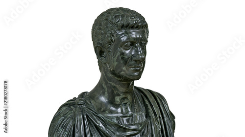 Fotografía Dark bronze Roman emperor bust with detailed toga, isolated on transparent backg