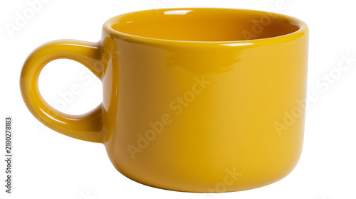 Foto Glossy yellow ceramic mug with handle, isolated on transparent background