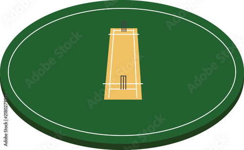Fotografía Cricket pitch illustration with wickets viewed from an elevated angle
