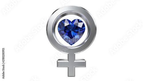 Fotografía Silver female symbol with a heart-shaped blue sapphire gem, isolated on transpar