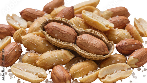 Quadro su tela Pile of salted peanuts in shell and shelled, isolated on transparent background