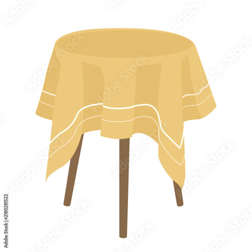 Round Accent Table with Yellow Draped Tablecloth Vector Illustration