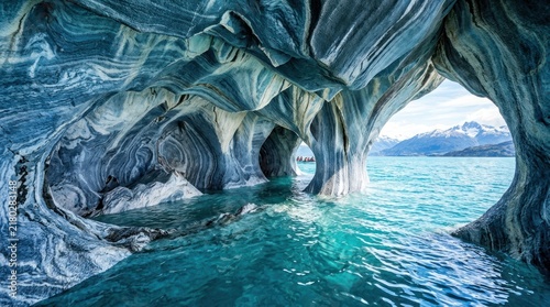 Breathtaking view of the Marble Caves at General Carrera Lake in Patagonia Chile.