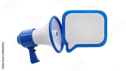 Bild auf Leinwand Blue and white megaphone emitting a speech bubble, isolated on transparent backg