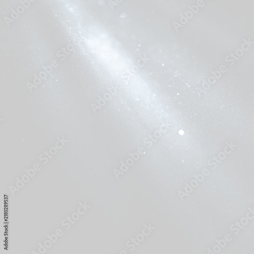 Bright diagonal light beam with floating dust particles. Spotlight ray and sparkle effect on transparent background. Volumetric light overlay