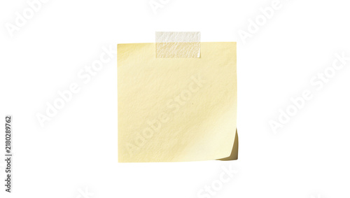 Yellow sticky note with clear tape attached, isolated on transparent background