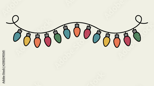 Colorful String of Vintage Christmas Light Bulbs.