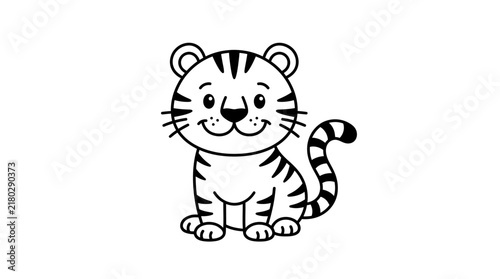 Cute cartoon tiger cub line art illustration for coloring book.