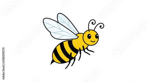 Cute cartoon honey bee flying with wings spread.