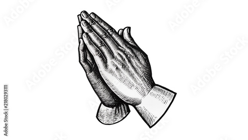 Quadro su tela Engraved praying hands gesture, isolated on transparent background
