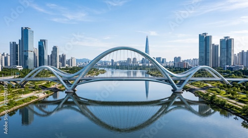 Modern bridge and Seoul city skyline reflection