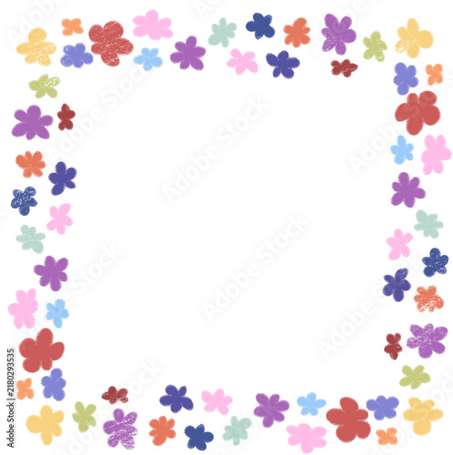 Whimsical Hand Drawn Floral Border with Colorful Textured Flowers