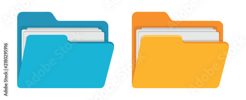 Two colorful document folders with paper inserts isolated on transparent background